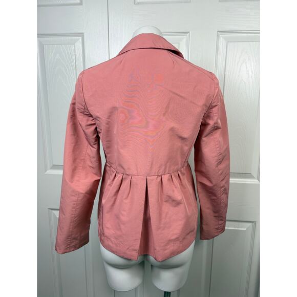 J. Crew Faille Waterproof Peplum Style Women's Rain Coat Pink Button Front Sz 6 - Picture 6 of 9